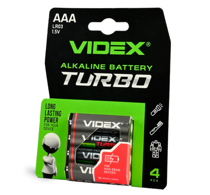 Батарейки VIDEX LR03/AAA Turbo Alkaline