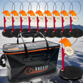 Набір жерлиць зимових Профмонтаж, котушка зі стопором 15шт + Сумка EVA 45см чорна