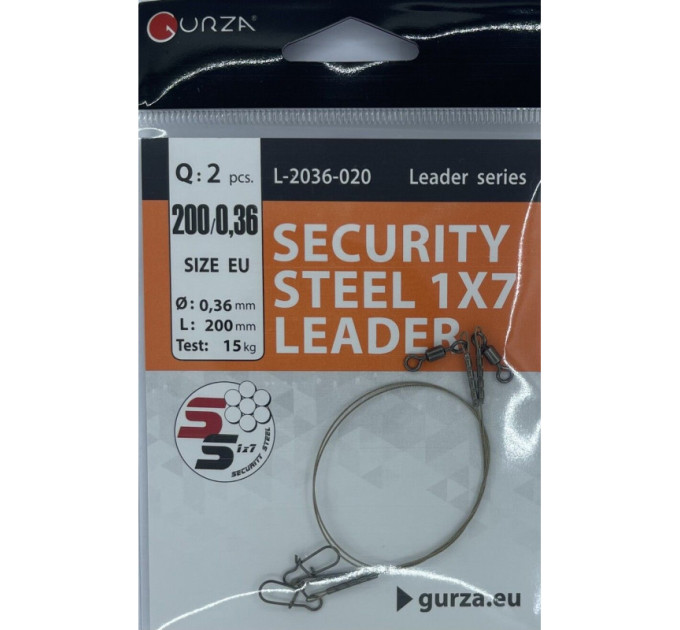 Поводок GURZA Security Steel Leader 1x7 0.36mm 25 см (2шт)
