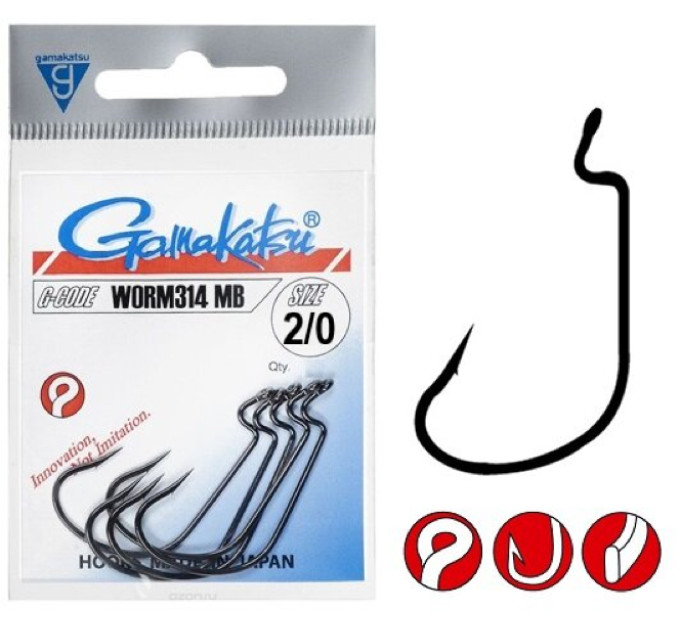 Крючок Gamakatsu Worm 314 MB Black №1/0