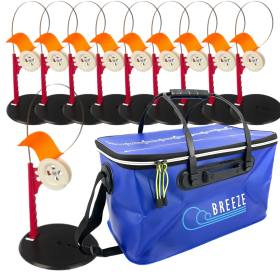 Набір жерлиць зимових Профмонтаж 15шт котушка зі стопором + Сумка EVA 45см синя