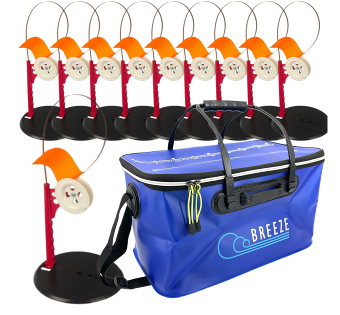 Набір жерлиць зимових Профмонтаж, котушка зі стопором 15шт + Сумка EVA 45см чорна