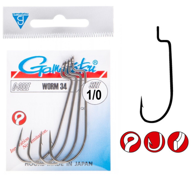 Крючок Gamakatsu Worm 34 Black №2