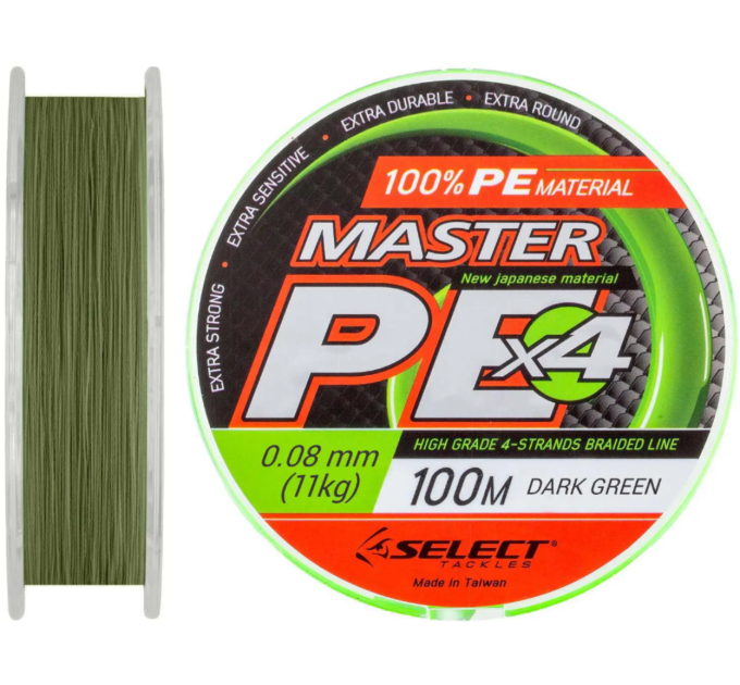 Шнур Select Master PE 100m (темн.-зел.) 0.16мм 19кг