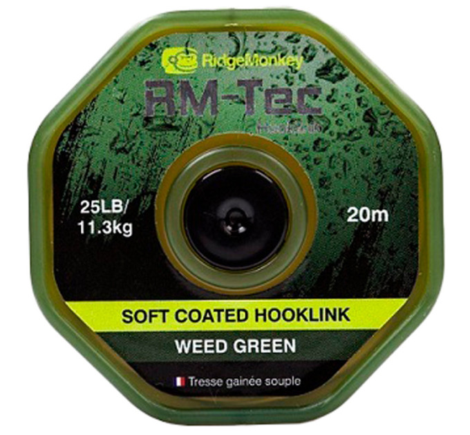 Поводковый материал RidgeMonkey RM-Tec Soft Coated Hooklink Weed Green 35lb 20m