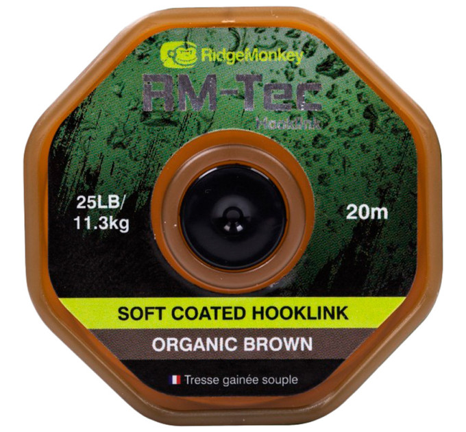 Поводковый материал RidgeMonkey RM-Tec Soft Coated Hooklink Organic Brown 35lb 20m