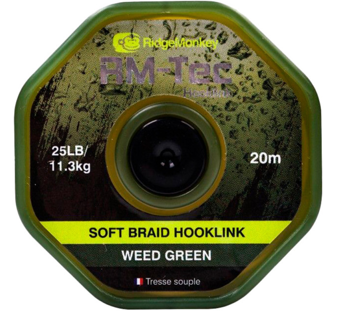 Поводковый материал RidgeMonkey RM-Tec Soft Braid Hooklink Weed Green 25lb 20m