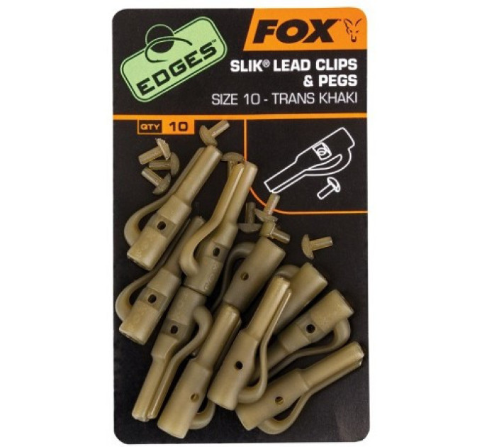 Безопасная клипса + фиксатор FOX Edges Size 10 Slik Lead Clips Peags Trans Khaki