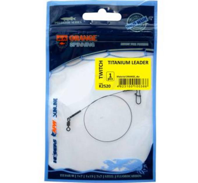 Поводок UKRSPIN Orange Spinning титан с вертлюгом 20см 12кг 25lb 0.35мм
