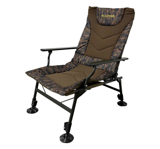 Кресло Eclipse 1001-S складное карповое с подлокотниками, с регулировкой наклона, камуфляж + флис