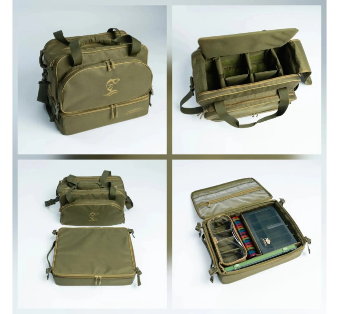 ACROPOLIS Риболовна сумка 2 в 1 для фідерної, коропової ловлі з 7 коробками та 2 поводочницями РСФ-3