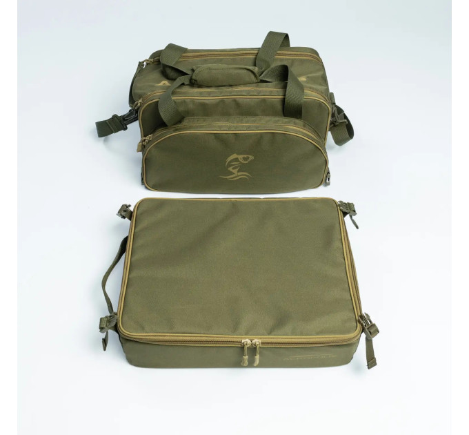 ACROPOLIS Риболовна сумка 2 в 1 для фідерної, коропової ловлі з 7 коробками та 2 поводочницями РСФ-3