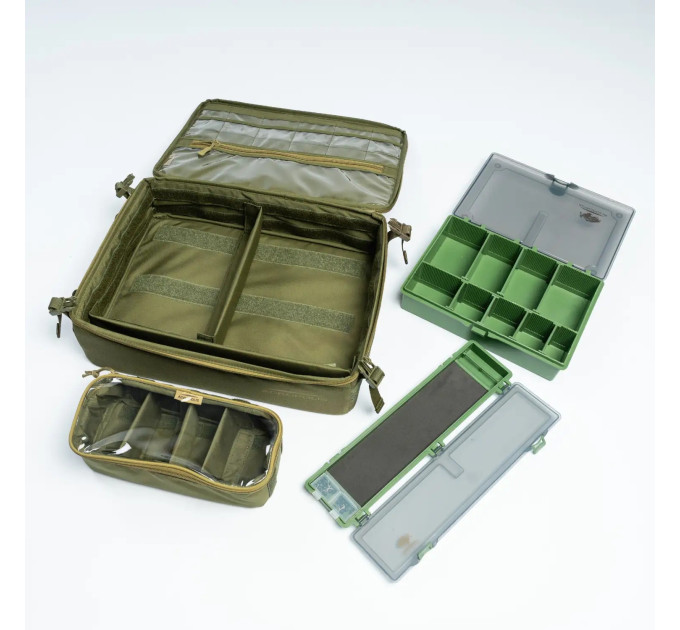 ACROPOLIS Риболовна сумка 2 в 1 для фідерної, коропової ловлі з 7 коробками та 2 поводочницями РСФ-3