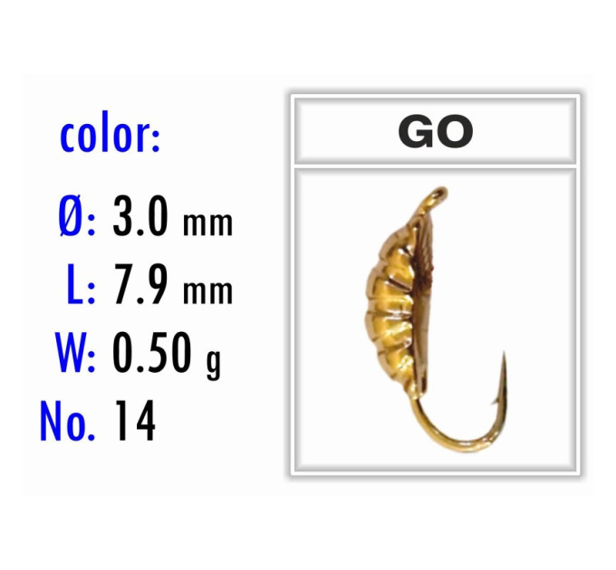 Мормышка Bravo Fishing 4230-GO Опарыш с ушком 3,0 мм 0,50 гр. GO