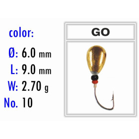 Мормышка Bravo Fishing 1260B-GO Крапля з отвором фарбована 6.0 мм 2.70 гр. GO
