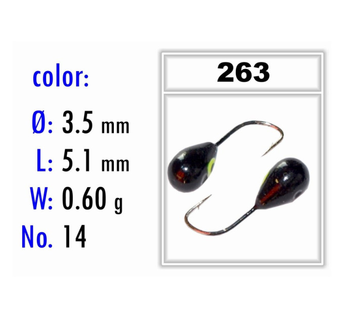 Мормышка Bravo Fishing 1235-263 Капля с отверстием крашеная 3,5 мм 0,60 гр. 263