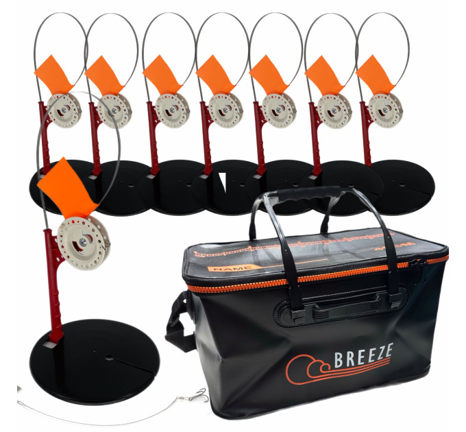 Жерлица 10шт зимняя №1 оснащенная, катушка со стопором + Сумка EVA 45см черная