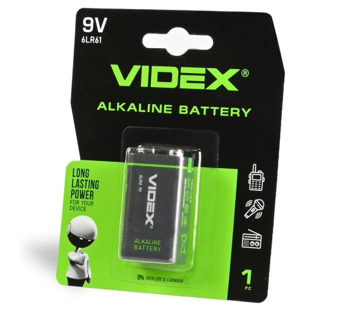 Батарейки VIDEX 6LR61/9V Alkaline