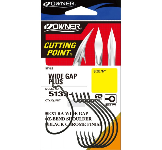Крючок офсетный OWNER Wide Gap Plus №1/0 6шт Black Cutting point
