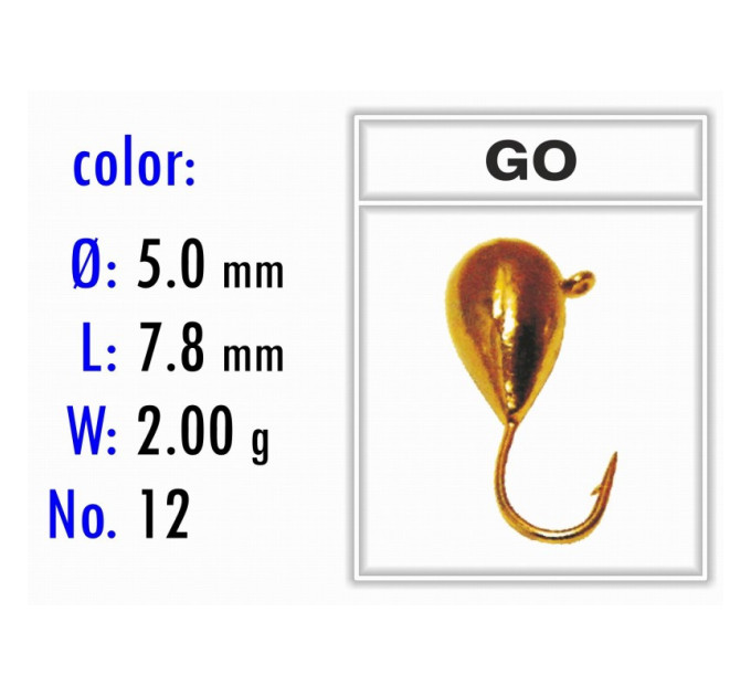 Мормышка Bravo Fishing 1150-GO Капля с ушком 5,0 мм 2,00 гр. GO