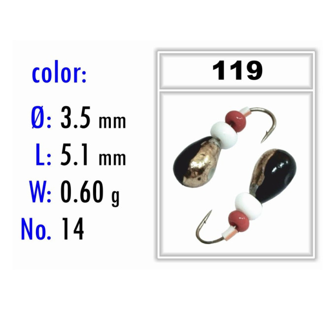 Мормышка Bravo Fishing 1235-119 Капля с отверстием крашеная 3,5 мм 0,60 гр. 119