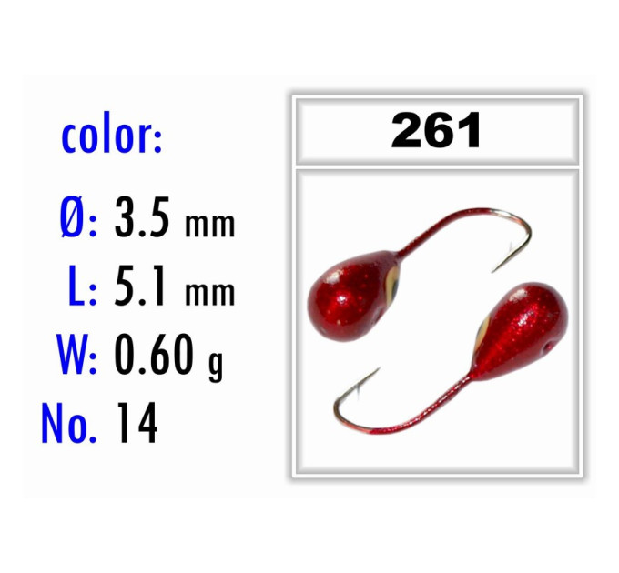 Мормышка Bravo Fishing 1235-261 Капля с отверстием крашеная 3,5 мм 0,60 гр. 261