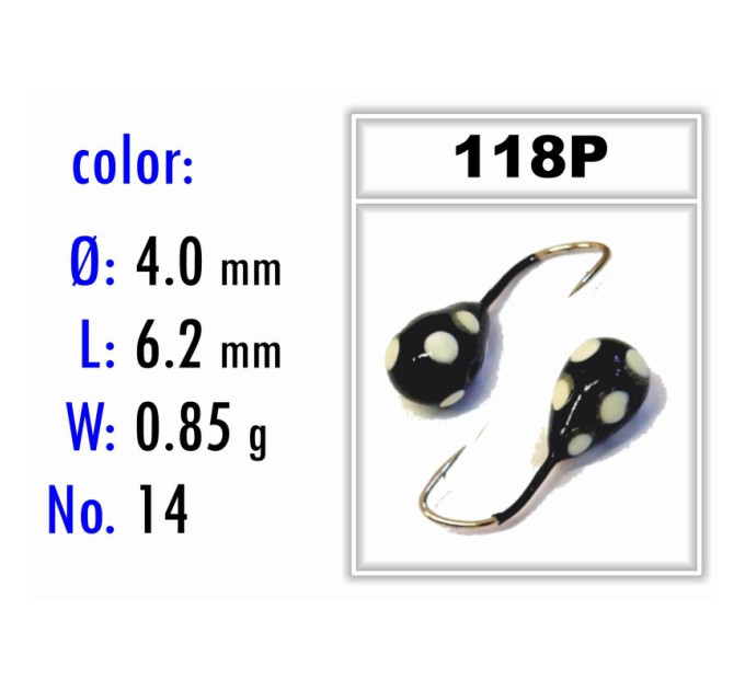 Мормышка Bravo Fishing 1240-118P Капля с отверстием крашеная 4,0 мм 0,85 гр. 118P