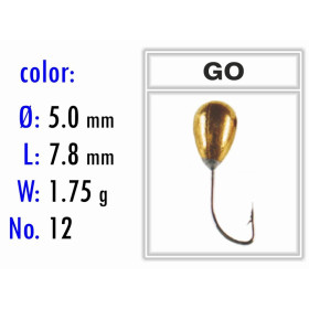 Мормышка Bravo Fishing 1250-GO Капля с отверстием крашеная 5.0 мм 1.65 гр. GO
