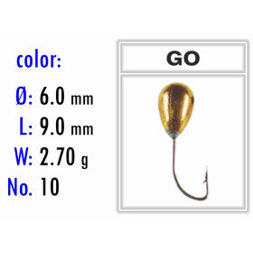 Мормышка Bravo Fishing 1260-GO Капля с отверстием крашеная 6.0 мм 2.70 гр. GO