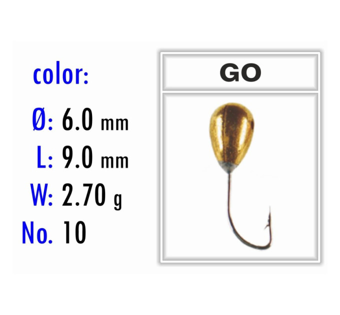 Мормышка Bravo Fishing 1260-GO Капля с отверстием крашеная 6.0 мм 2.70 гр. GO
