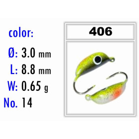 Мормышка Bravo Fishing 2030-406 Bravo Fishing Рижский банан с ушком крашеная 3,0 мм 0,65 гр. 406