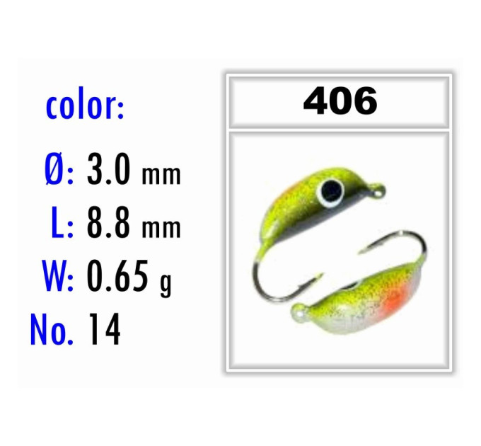 Мормышка Bravo Fishing 2030-406 Bravo Fishing Рижский банан с ушком крашеная 3,0 мм 0,65 гр. 406