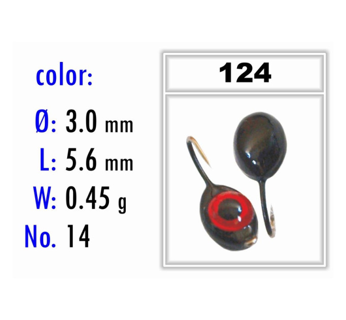 Мормышка Bravo Fishing 2130-124 Плавунец с ушком крашеная 3,0 мм 0,50 гр. 124 с 3D глазком