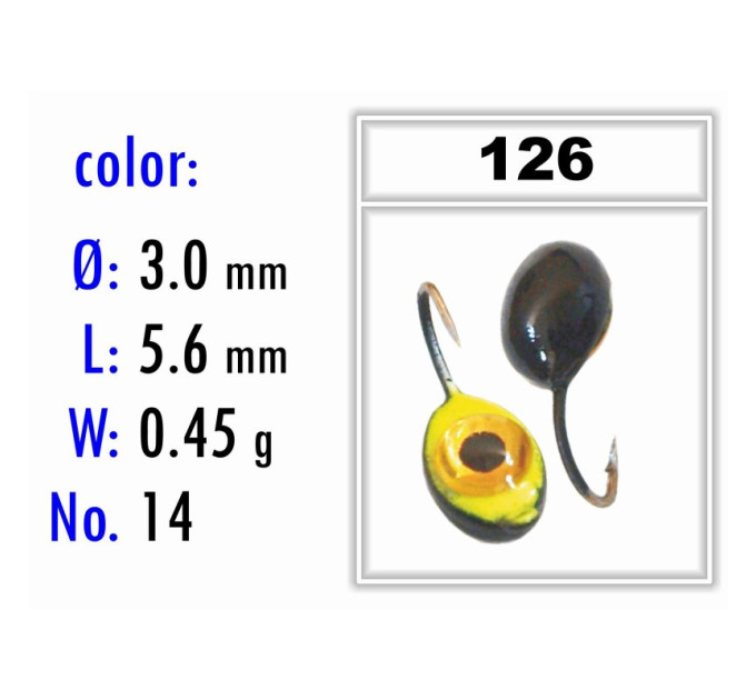 Мормышка Bravo Fishing 2130-126 Плавунец с ушком крашеная 3,0 мм 0,45 гр. 126 с 3D глазком