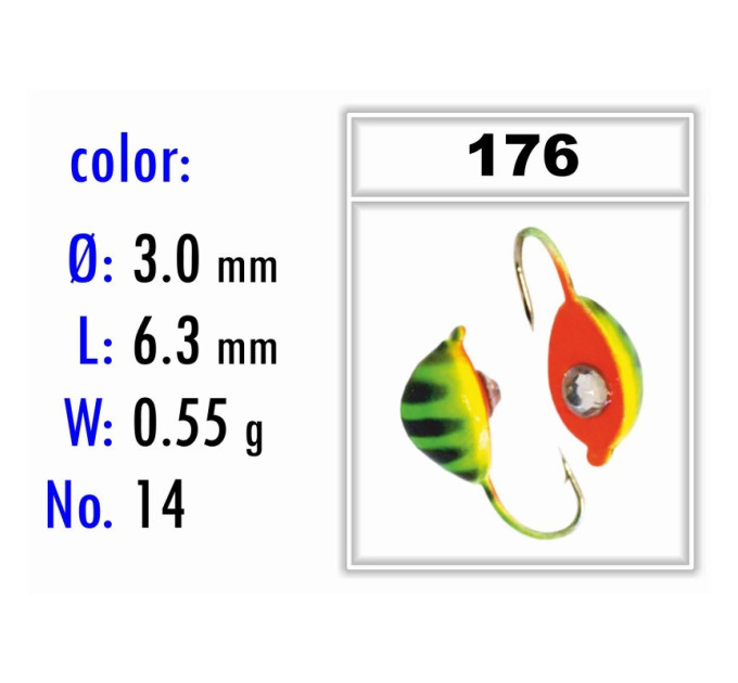 Мормышка Bravo Fishing 2430-176 Мидия с ушком крашеная 3,0 мм 0,55 гр. 176 с камнем