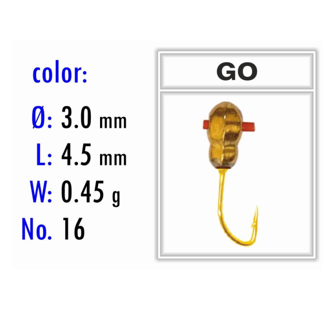 Мормышка Bravo Fishing 3430C-GO Муравей с гранью и отверстием крашеная 3,0 мм 0,45 гр. GO с кембрик