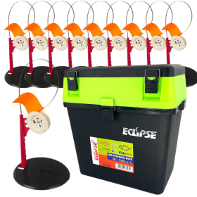 Набір жерлиць зимових Профмонтаж, котушка зі стопором 15шт + Ящик зимовий Eclipse Green