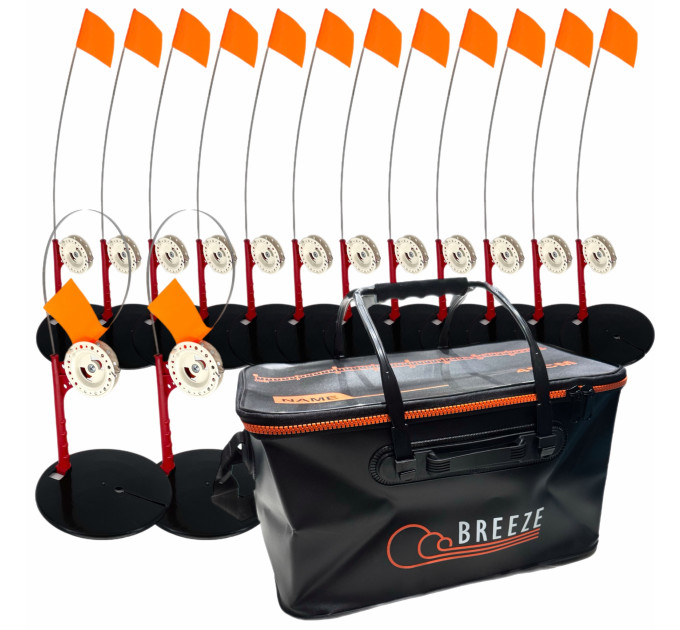 Жерлица 10шт зимняя №1 неоснащенная, катушка со стопором + Сумка EVA 45см черная