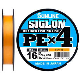 Шнур SUNLINE Siglon PE Х4 150m оранжевый #0.8/0.153mm 12lb/6.0kg