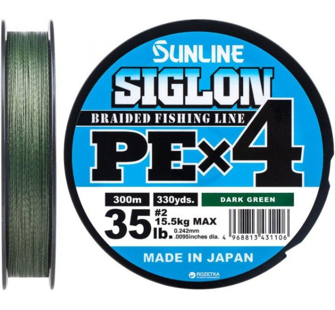 Шнур SUNLINE Siglon PE Х4 300m темно-зеленый #3.0/0.296mm 50lb/22.0kg