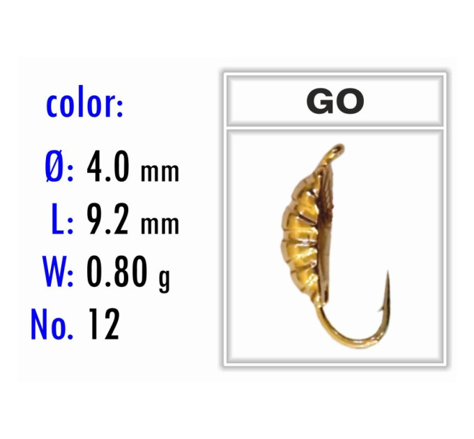 Мормышка Bravo Fishing 4240-GO Опарыш с ушком крашеная 4,0 мм 0,80 гр. GO