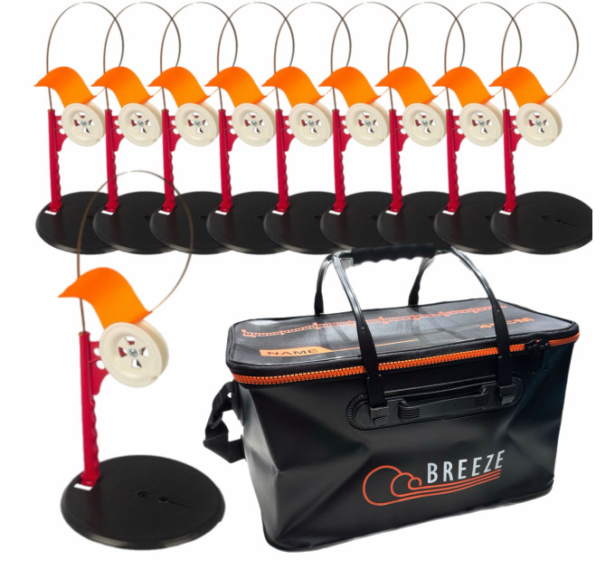 Набор жерлиц Профмонтаж 10шт катушка со стопором + Сумка EVA 45см чорная