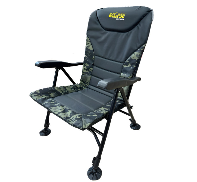 Крісло Eclipse Voyager 1010-M складне коропове з підлокотниками і регулюванням наклону, чорний+камо