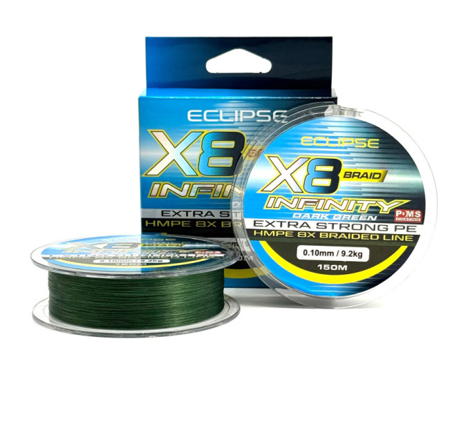 Шнур Eclipse X8 Infinity Braid X8 Dark Green 150m 0.16mm 13,9kg