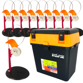 Набір жерлиць зимових Профмонтаж, котушка зі стопором 15шт + Ящик зимовий Eclipse Orange