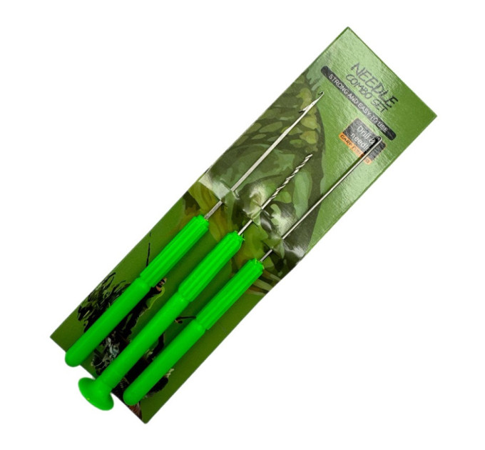Набор карповый: иголка, сверло, крючек зеленая ручка Needle Combo Set 'GZ-04'