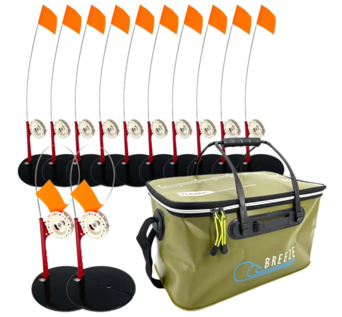 Жерлица 10шт зимняя №1 неоснащенная, катушка со стопором + Сумка EVA 50см зеленая