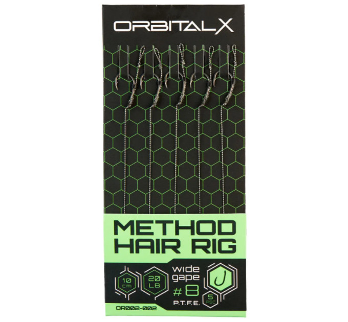 Повідець OrbitalX Method Hair Rig Wide Gape #8 20lb 10cm (5шт/уп) к:camo