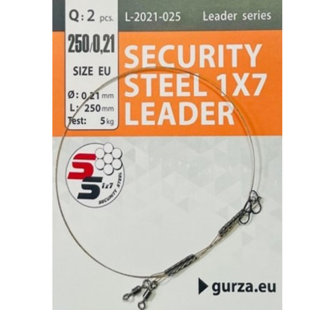 Поводок GURZA Security Steel Leader 1x7 0.39mm 20 см (2шт)