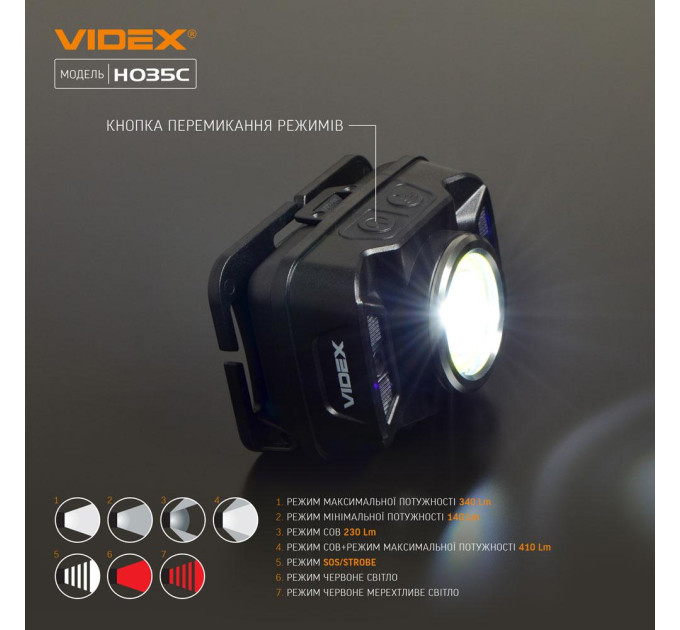 Налобний світлодіодний ліхтарик VIDEX VLF-H035C 410Lm 5000K